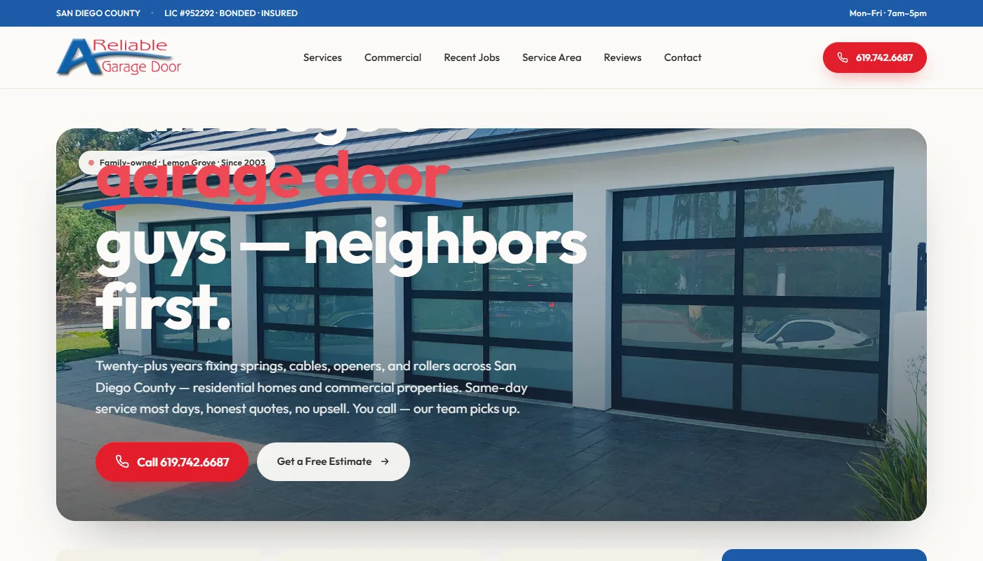 A Reliable Garage Door website screenshot