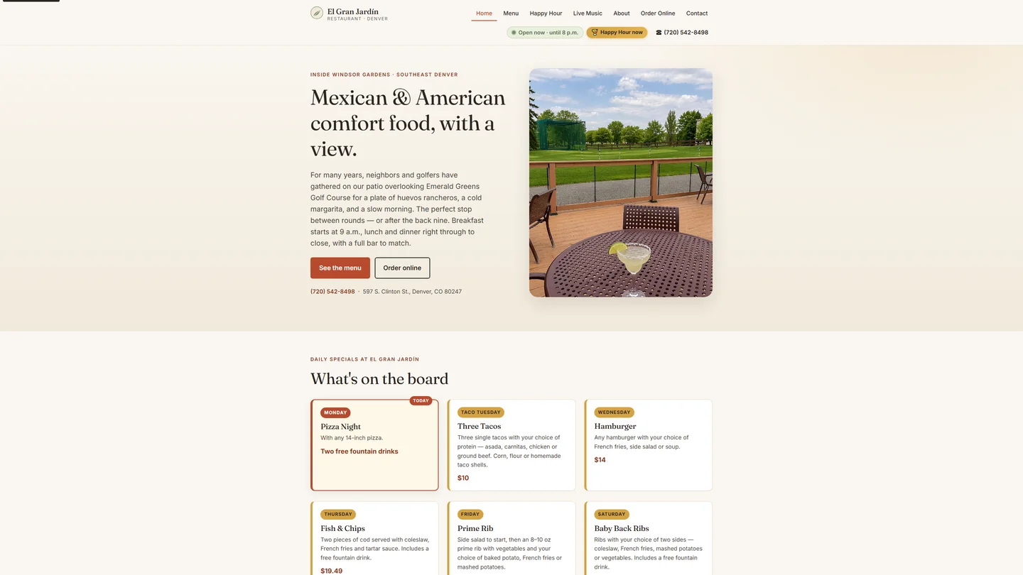 El Gran Jardin restaurant website screenshot