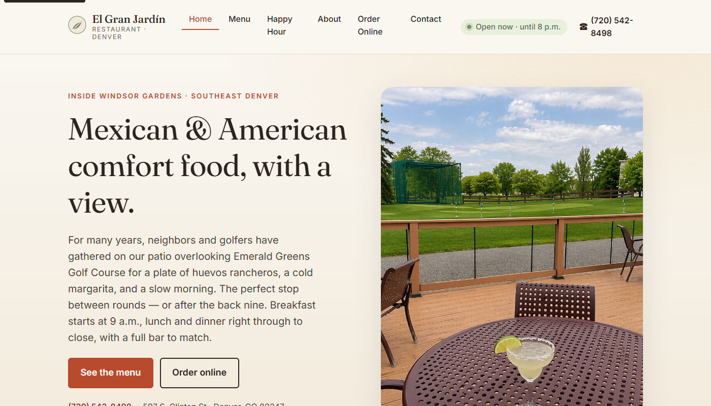El Gran Jardin restaurant website screenshot