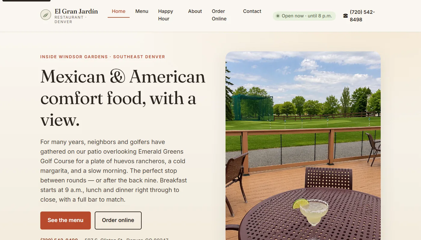 El Gran Jardin restaurant website screenshot