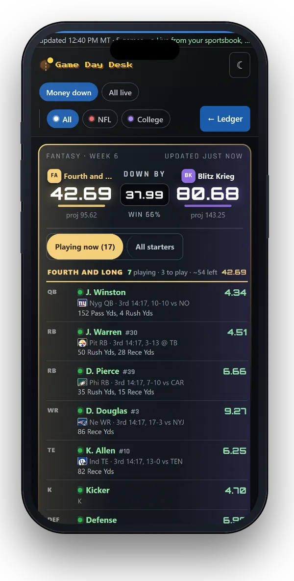 The live tracker on a phone, dark theme