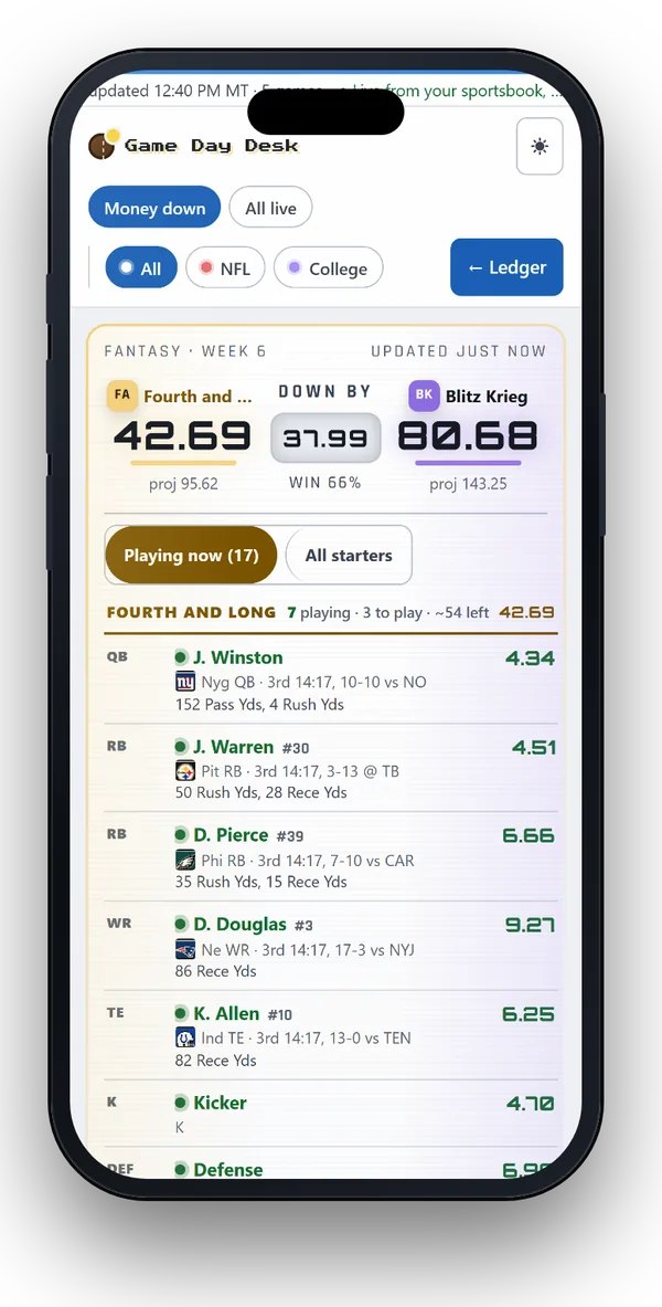 The live tracker on a phone, light theme