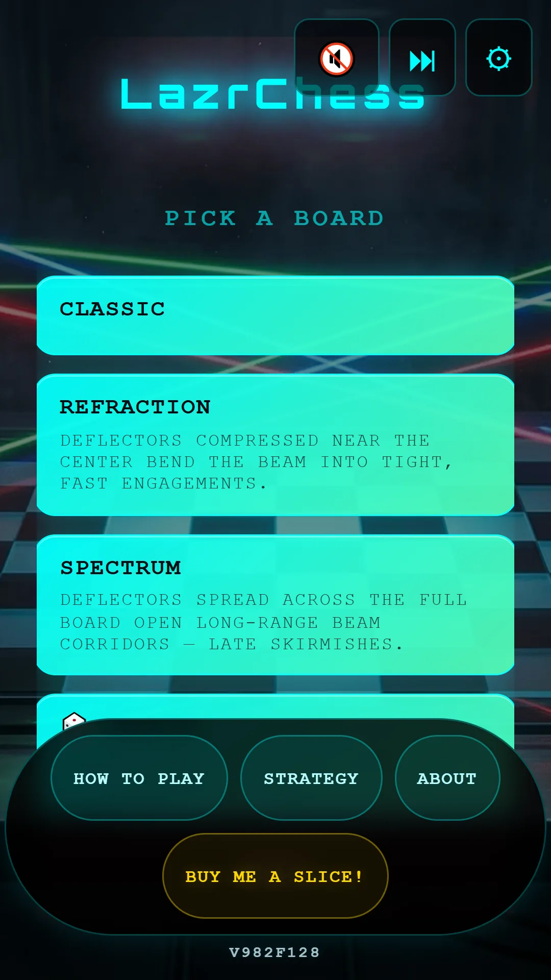 LazrChess board selection screen