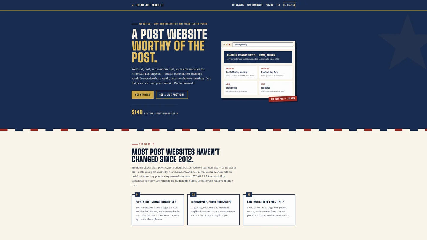 Legion Post Websites sales site homepage screenshot