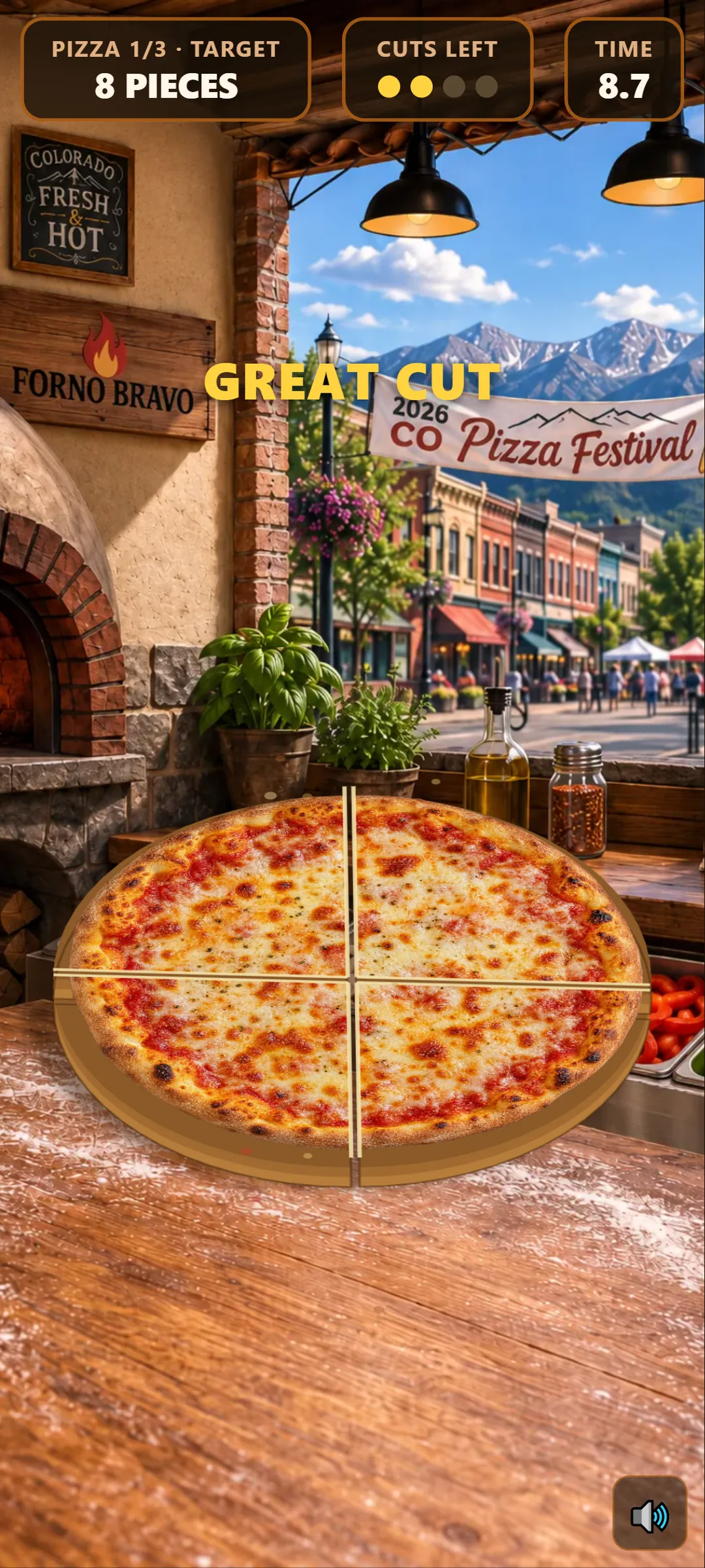 A round pizza after two cuts
