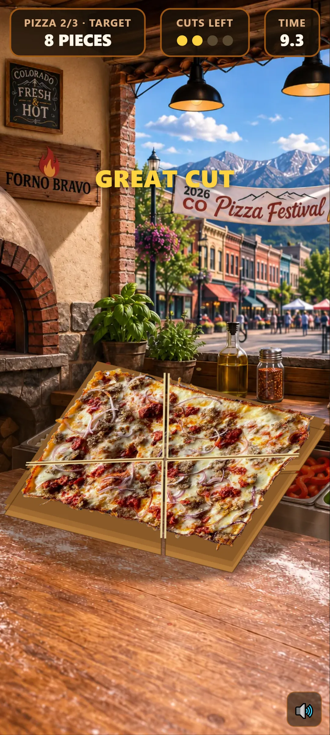 A square pizza being cut