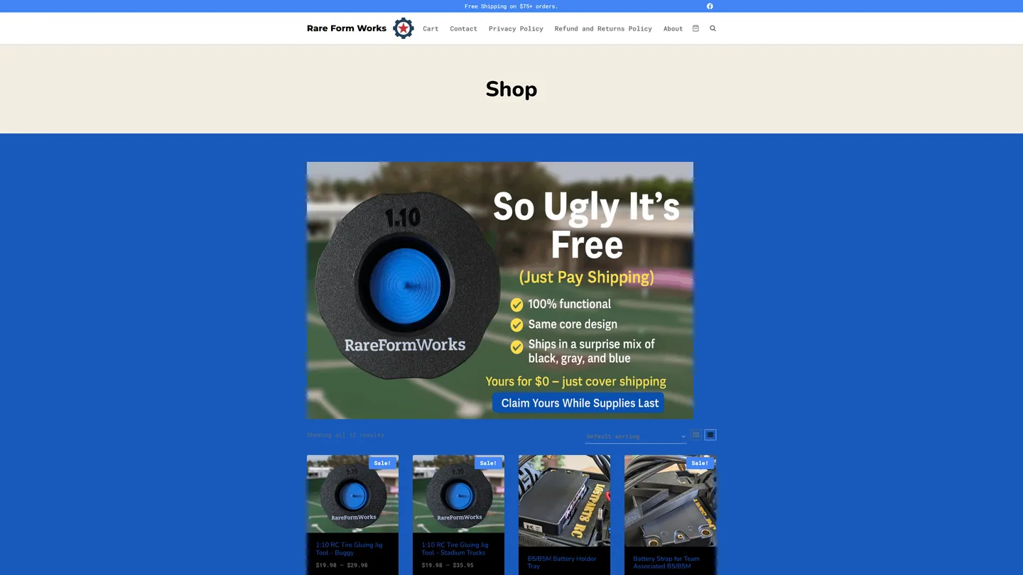 Rare Form Works 3D printing store homepage screenshot