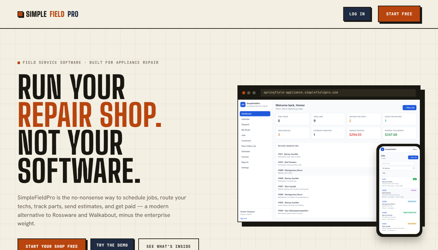 SimpleFieldPro homepage screenshot