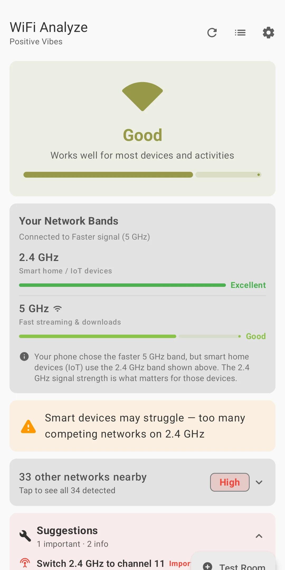 WiFi Analyze — signal quality dashboard